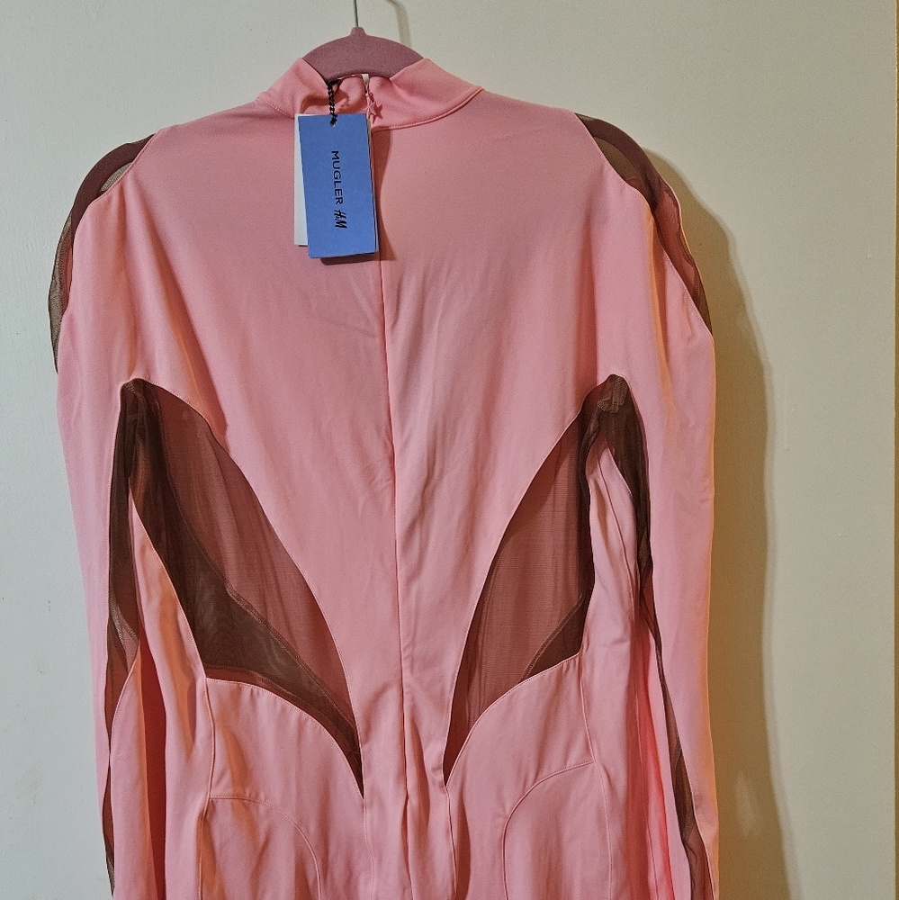 NWT H&M Mugler Mesh-Paneled Mini Dress Pink Size XL - Picture 4 of 4